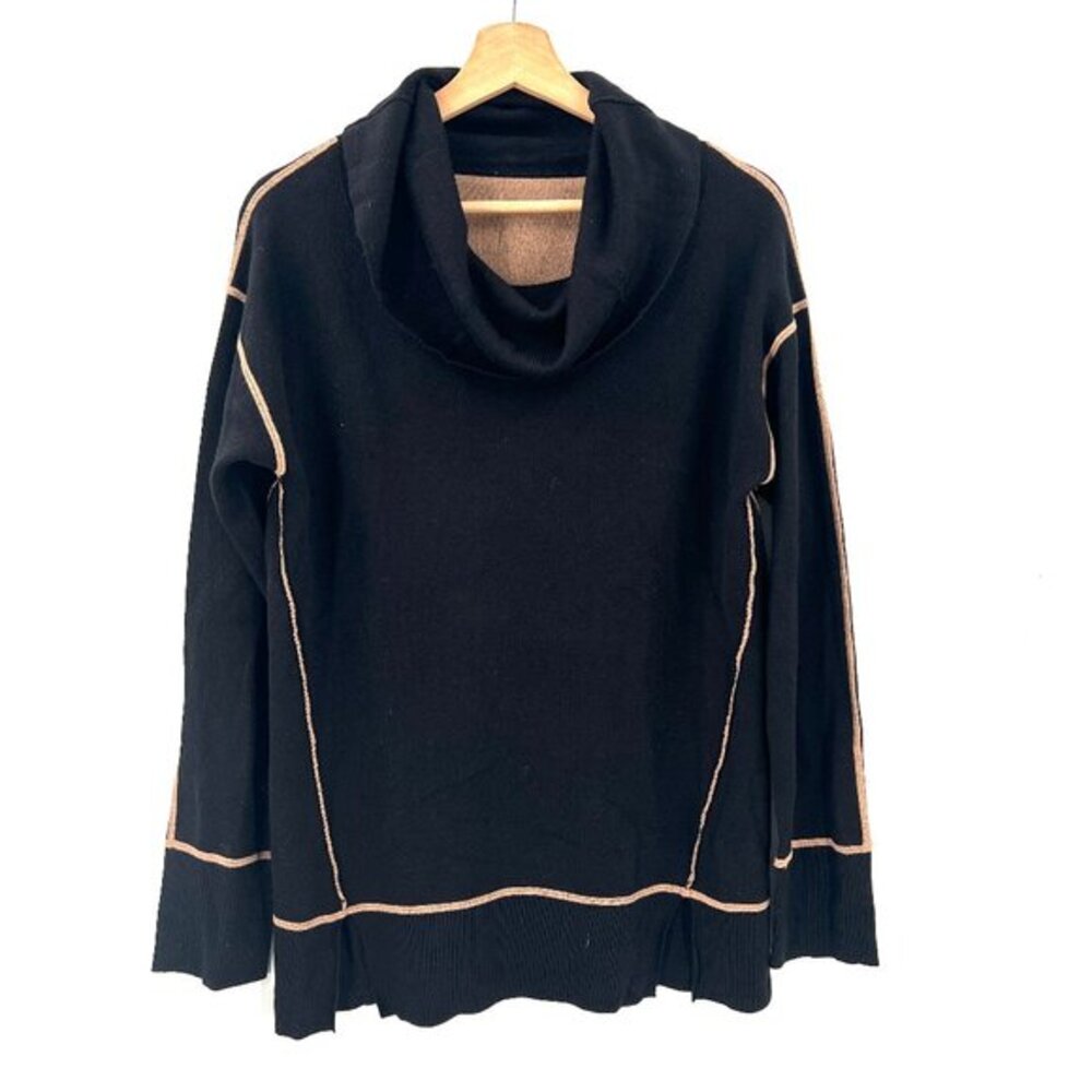 Tyler Boe cowl neck sweater top black tan coastal grandmother fall‎ winter L